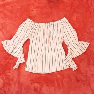 Pin-striped off the shoulder top
